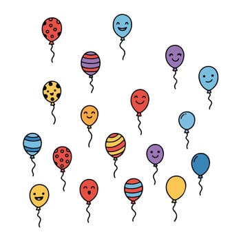 A cheerful collection of colorful cartoon balloons with various facial expressions. vector