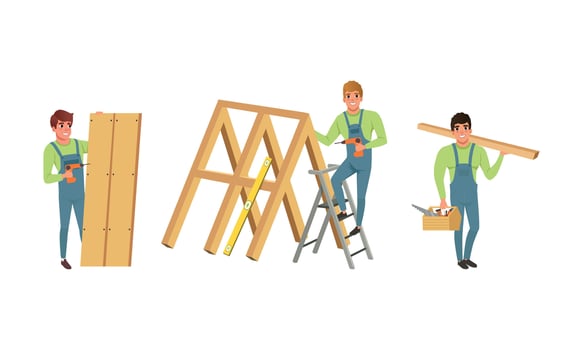 Woodworking activities by skilled workers vector
