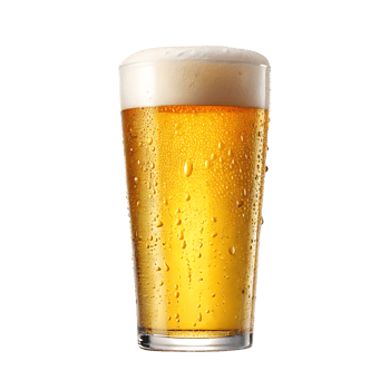 Refreshing pint of golden beer with frothy head png