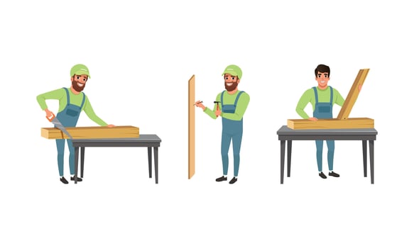 Animated carpenter working with wood vector