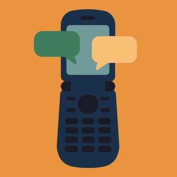 vintage cell phone illustration, nostalgic chat bubbles design, throwback technology graphic vector