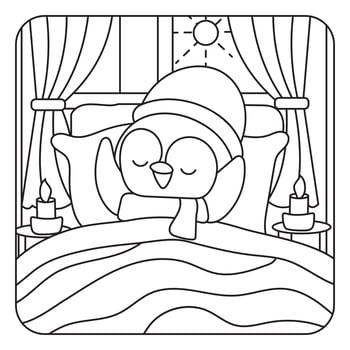 Cute Penguin Sleeping in Bed Illustration vector
