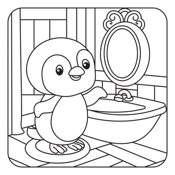 Penguin in Bathroom Line Art vector