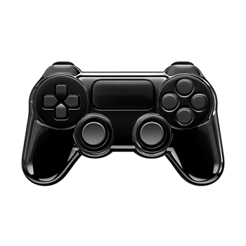 Black game controller with glossy finish on transparent background png