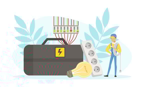 Electrician with toolbox and electrical supplies vector