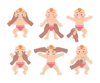 Baby massage techniques illustrations vector