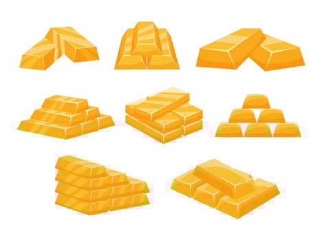 Illustration of gold bars in various shapes vector