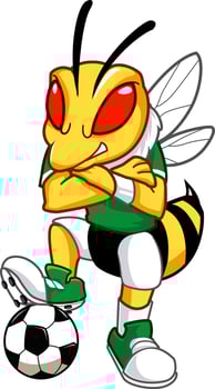 Cartoon bee with soccer ball illustration vector