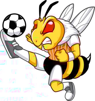 Bee kicking a soccer ball vector