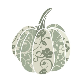 Pastel green pumpkin with floral shabby chic pattern in flat style. Ideal for autumn home decor, Thanksgiving invitations, rustic crafts, seasonal wall art, and printable harvest designs vector