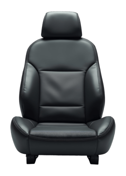 Automotive interior passenger seat, dark gray leather upholstery, vehicle cabin component png