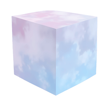 Gentle cloudy cube displaying serene sky texture, creating an abstract design png