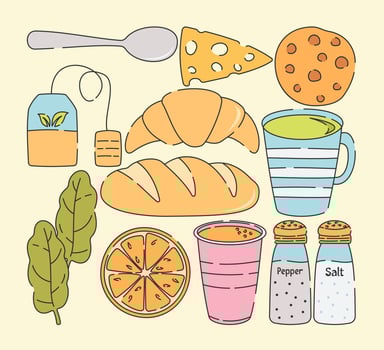 Illustration of various food items and drinks vector