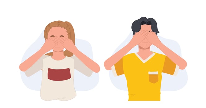 man and woman covering eyes with two hands. illustration. vector