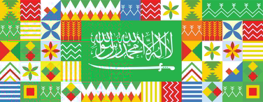 Saudi Arabian flag with colorful patterns vector