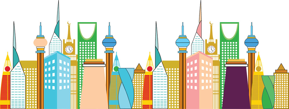 Colorful skyline illustration of skyscrapers vector