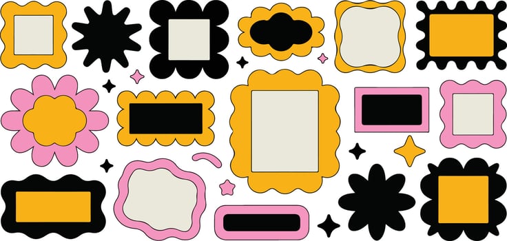 Collection of twenty graphic elements with colorful retro frames and shapes border vector