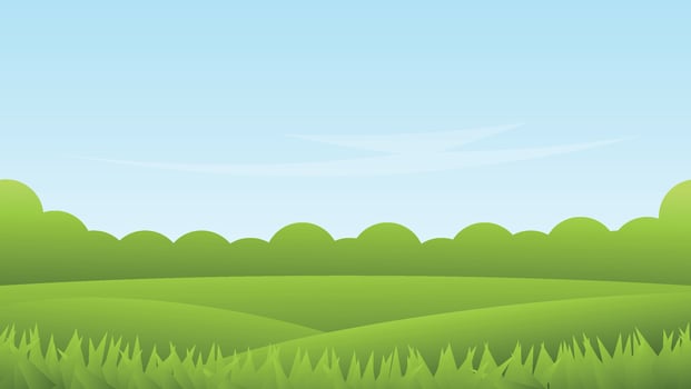 landscape cartoon background scene. green field with grass and blue sky vector