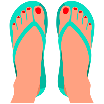 Feet in green summer flip-flops. png