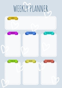 Weekly Blue Sky Pastel Planner Schedule Cute Flat Modern Style Minimalist Design vector