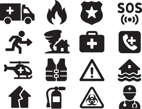 Various icons related to emergency services vector