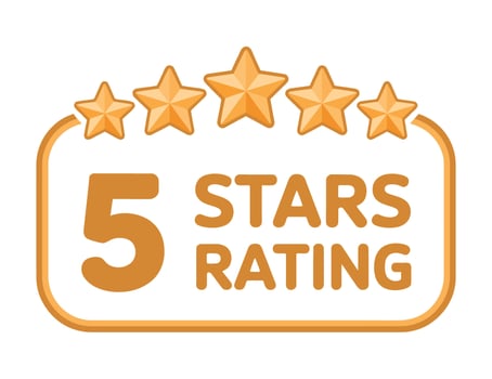 Five Stars Rating Badge Illustration for Quality, Service, and Customer Satisfaction Evaluation vector