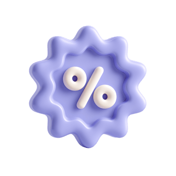 3d purple starburst discount icon with percentage symbol isolated on transparent background png