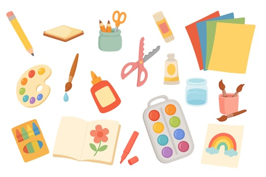 Colorful art supplies and tools for crafting vector