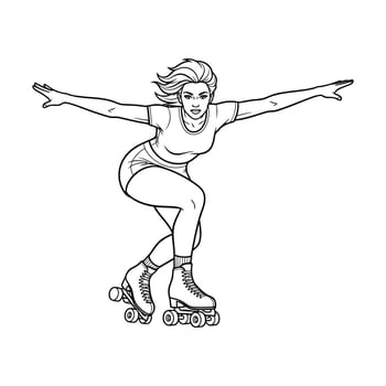 Art of woman roller skating with arms outstretched isolated on white background vector