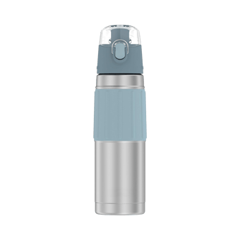 Blue and silver thermos water bottle isolated on transparent background png