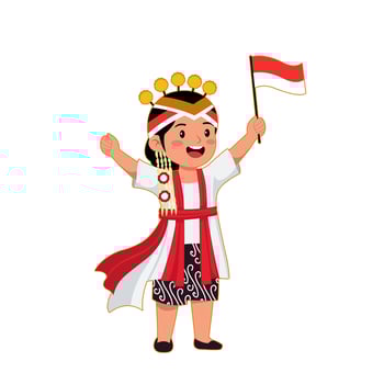 Child holding flag in traditional attire vector