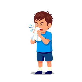Cartoon boy sneezing with tissue vector