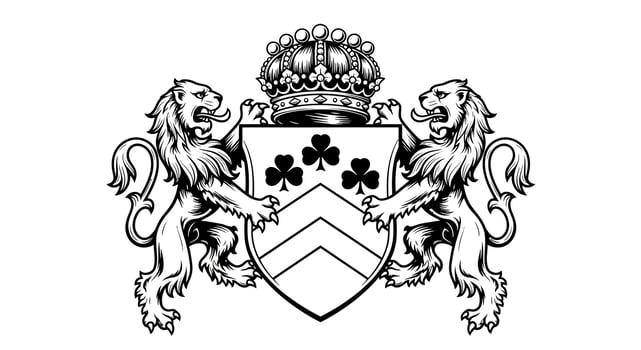 Heraldic Crest Lions with Shield, and Crown Vintage Art. vector