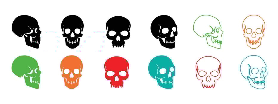 Colorful Human Skull Icons for Anatomy and Halloween Designs vector