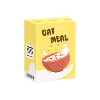 Oat meal product box. Cereal packaging. Cardboard food product. Breakfast snack. Product design. vector