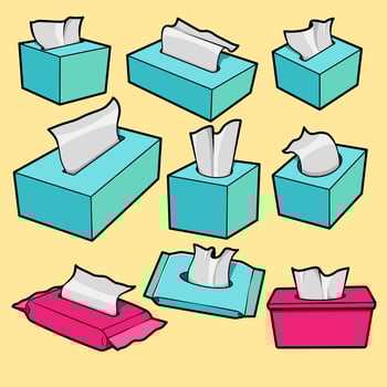 Colorful tissue boxes with tissues sticking out vector
