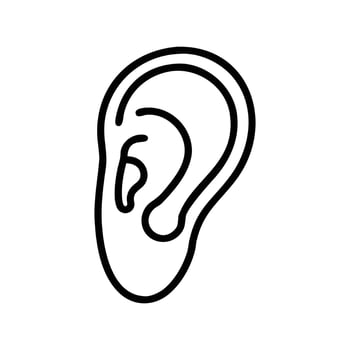 Single continuous black line drawing depicts the outer shape of a human ear on white vector