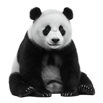 Giant panda bear sitting upright with distinctive black white markings png