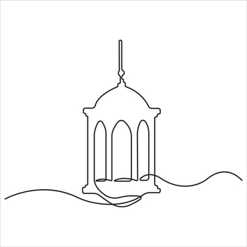Minimalist One Line Drawing of Traditional Arabic Lantern, Symbol of Ramadan, Islamic Culture, Spiritual Light, Festival and Prayer. vector