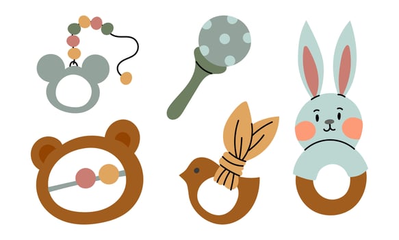 colorful baby rattles and toys vector