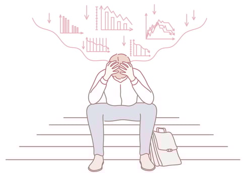A Stressed Professional Encountering Economic Challenges Amidst Current Market Trends and Issues vector
