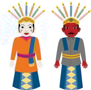 Modern Ondel-Ondel Characters with USB Crowns vector