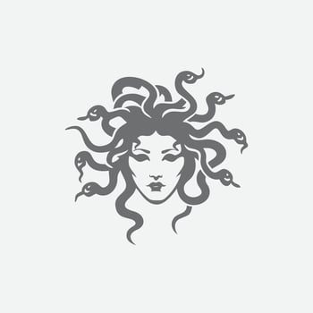 Monochromatic Medusa Head with Snakes for Hair on White Background gorgon mythical vector