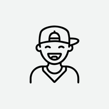 Outline icon of a laughing boy wearing a baseball cap smiling happy vector
