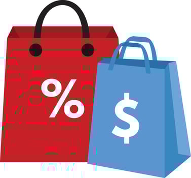 Red and blue shopping bags symbolize e-commerce and online shopping vector