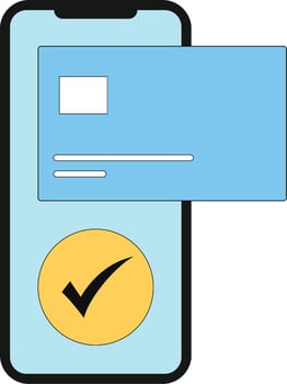 Online payment with phone is a blue credit card vector