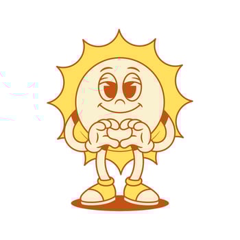 Happy smile yellow sun cartoon character heart gesture contoured flat illustration vector