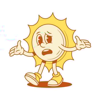 Sad yellow sun cartoon character doubt don't know contoured flat illustration vector