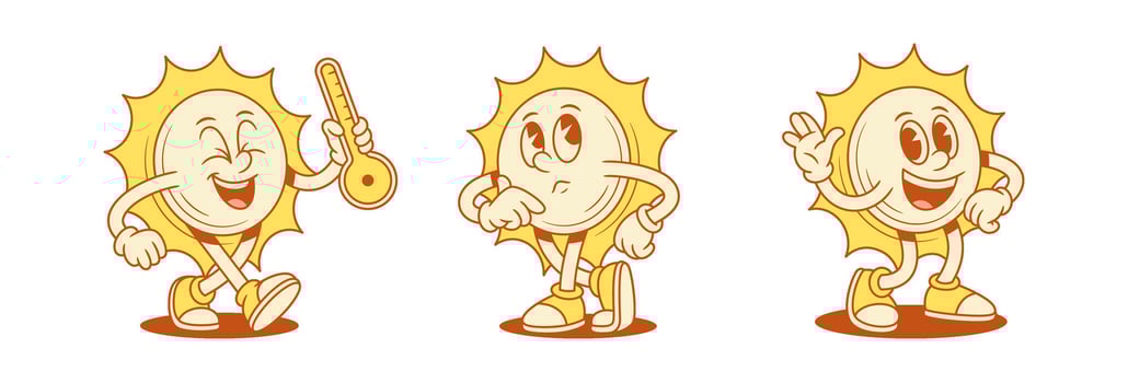Cartoon suns with thermometer characters vector