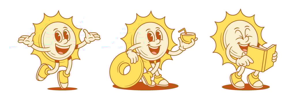 Three cheerful sun characters in summer vector